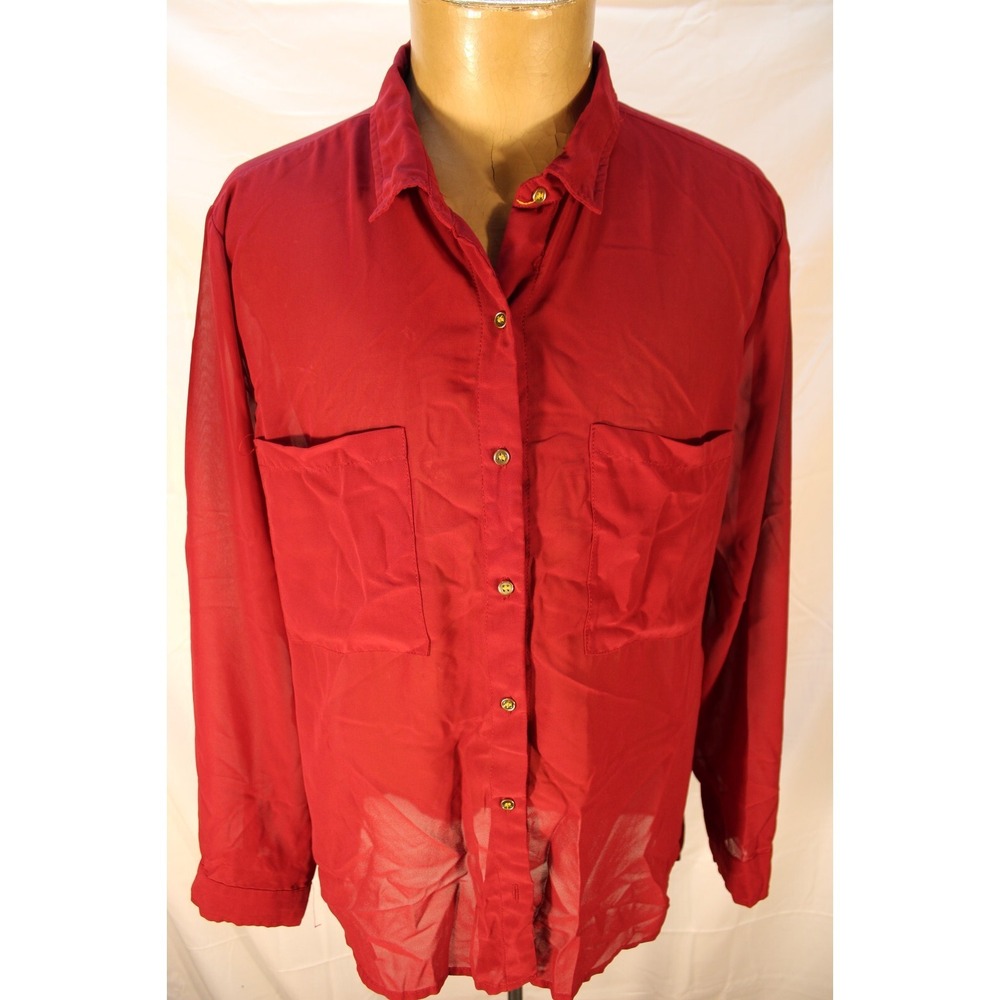 Charlotte Russe Long Sleeve Shirt Button Upβ Polyester Red Size XL